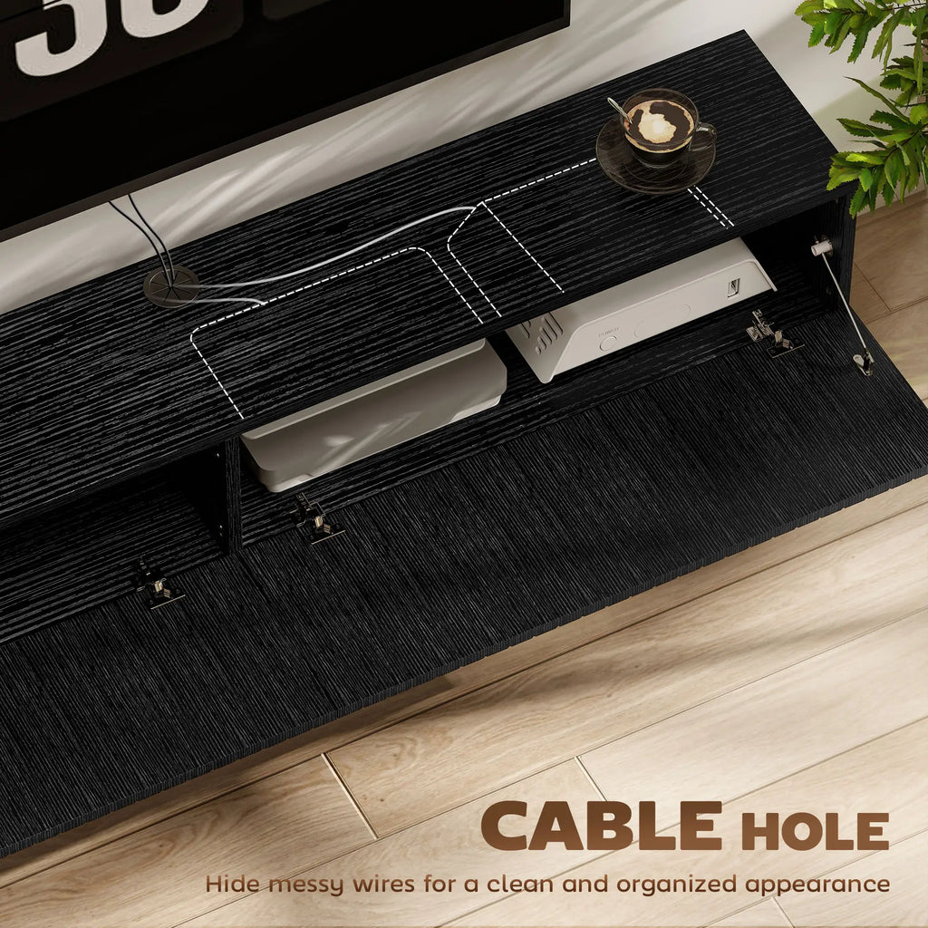Black Fluted 140cm Floating TV Stand with Flip Cabinets