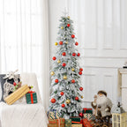 6ft Pencil Snow Flocked Christmas Tree with Downswept Branches