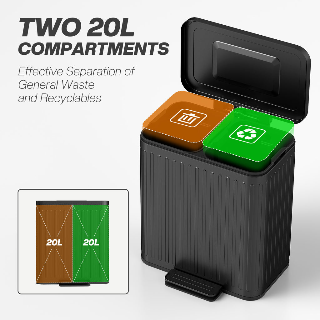 Dual Compartment Pedal Bin with Soft-Close Lid - Black (Alt)