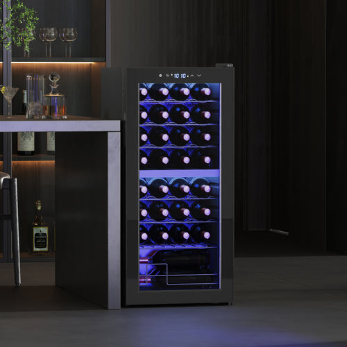 32-Bottle Dual Zone Wine Fridge with LED Light Black