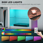 TV Stand with RGB LED Lights and Glass Shelves - White