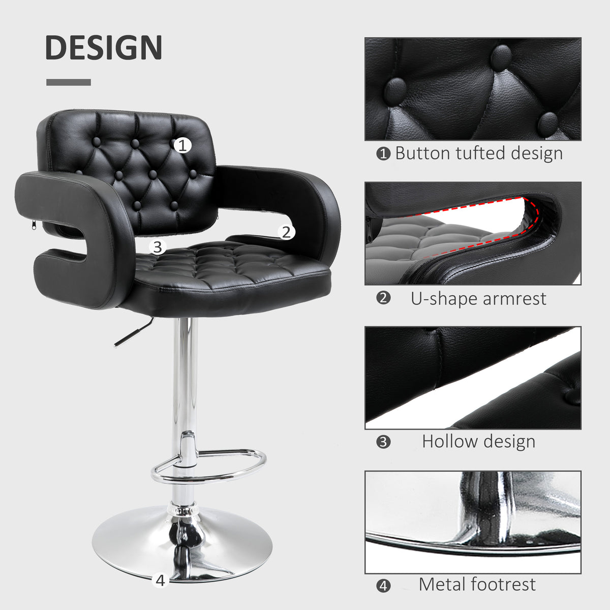 PU Leather Swivel Bar Stool with Backrest and Footrest