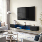 Black Floating Wall-Mounted TV Stand with RGB LED Lights