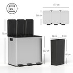 Triple Compartment Pedal Bin with Soft-Close Lid