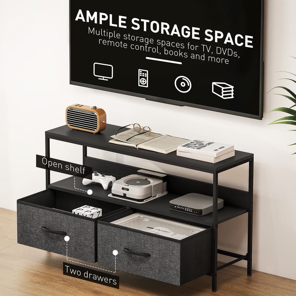 and Black TV Cabinet with Foldable Linen Drawers - Black