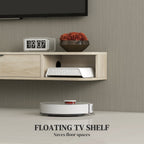 Natural Wood Floating TV Unit with Flip Drawer