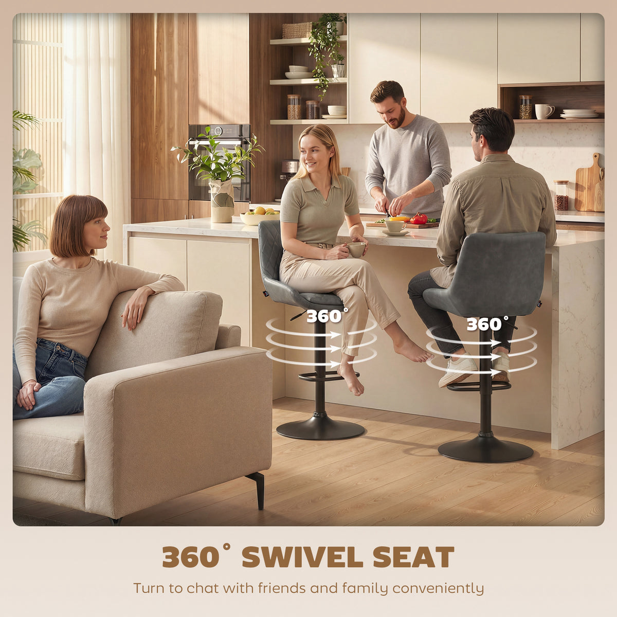 Retro Faux Leather Bar Stools Set of 2 with Adjustable Height