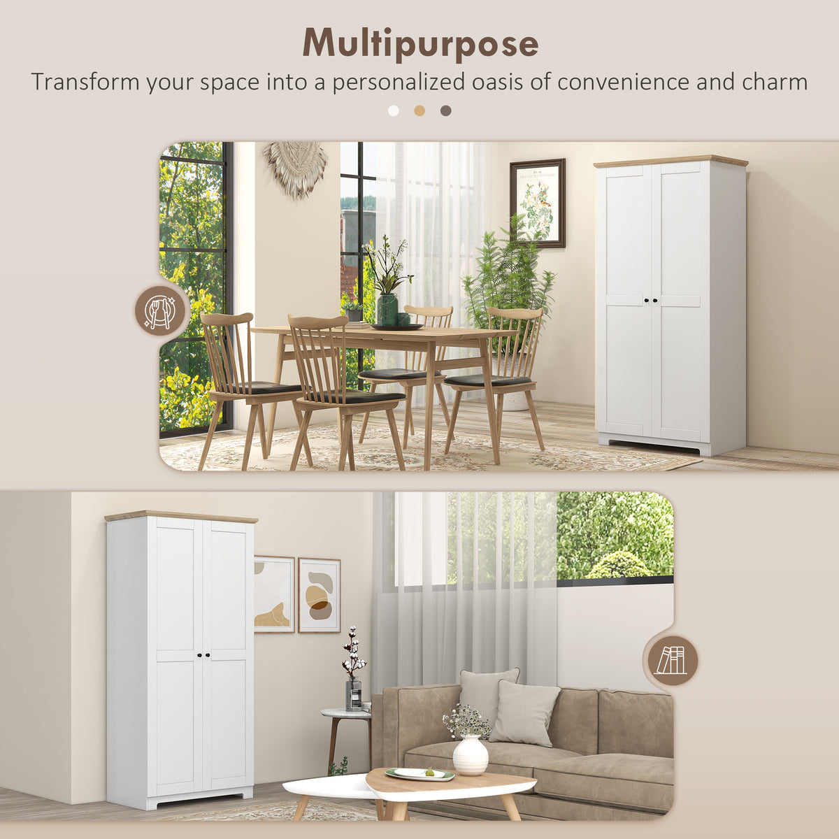 Tall Storage Cabinet with Two Doors and Adjustable Shelves White