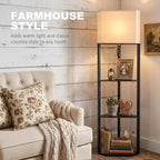 Corner Design Floor Lamp with Shelves and Pull Chain Switch
