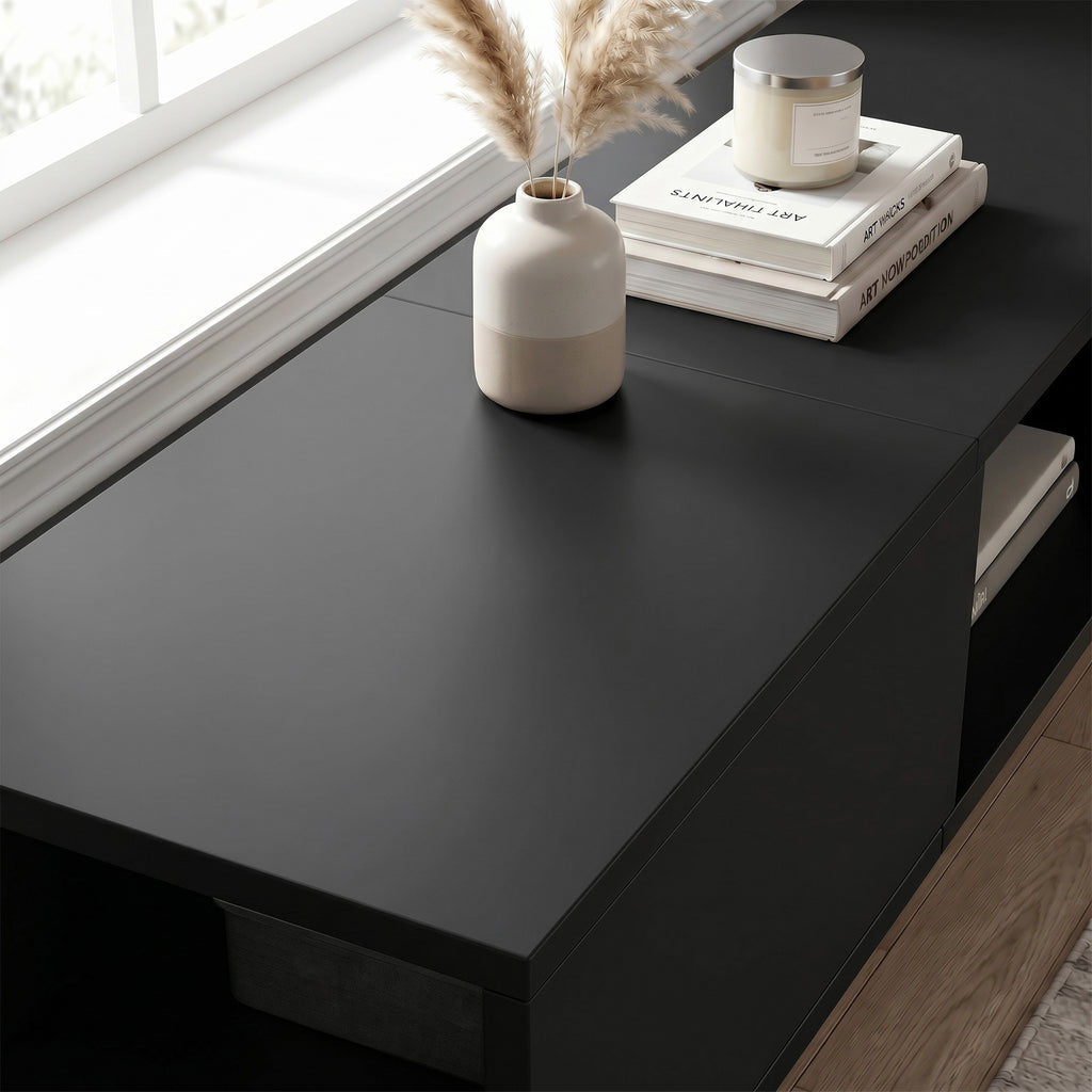 Black Floating Wall-Mounted TV Stand with RGB LED Lights