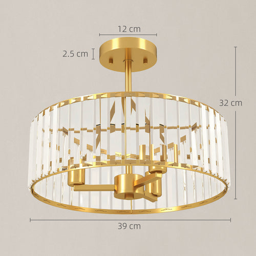 Ceiling Light Crystal Semi-Flush Mount Chandelier - Gold Tone