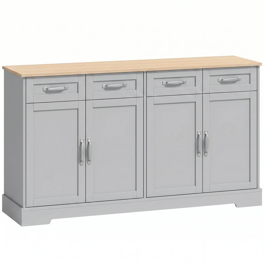 Sideboard Buffet Cabinet with Four Drawers and Adjustable Shelves - Grey