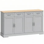 Sideboard Buffet Cabinet with Four Drawers and Adjustable Shelves - Grey