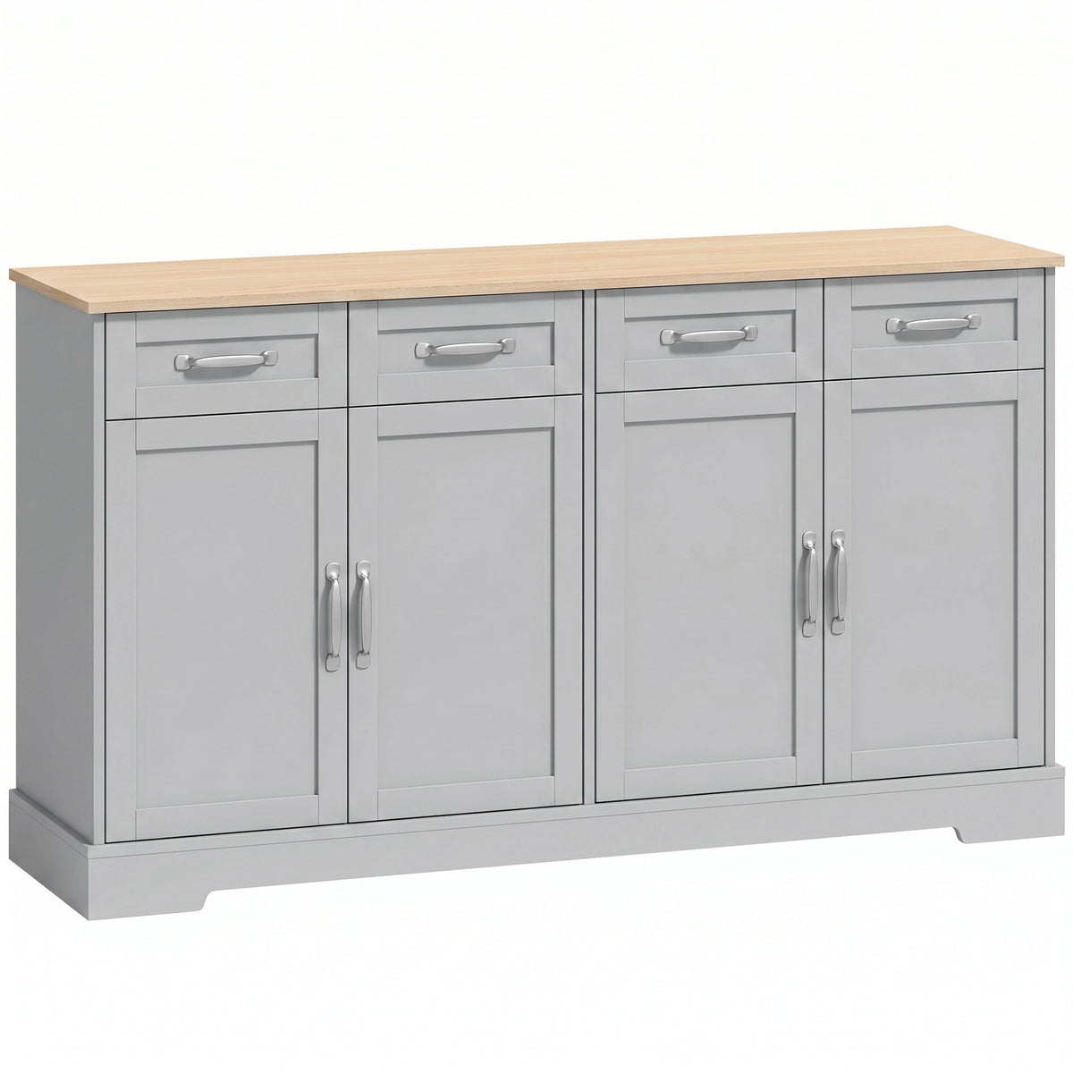 Sideboard Buffet Cabinet with Four Drawers and Adjustable Shelves - Grey