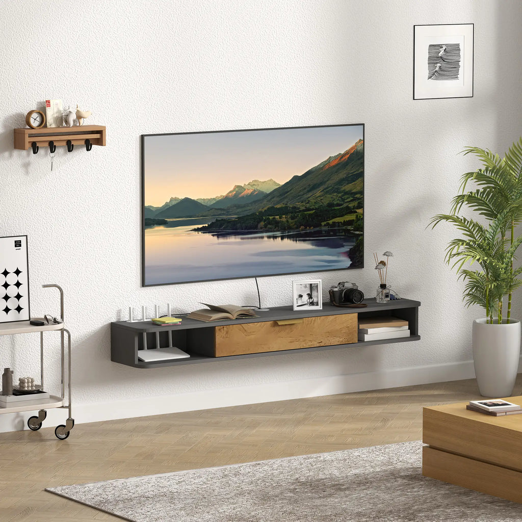 Charcoal Grey Floating TV Cabinet with Cable Management