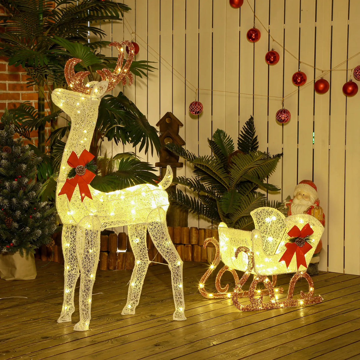 Light-Up Reindeer and Sleigh Christmas Decoration White