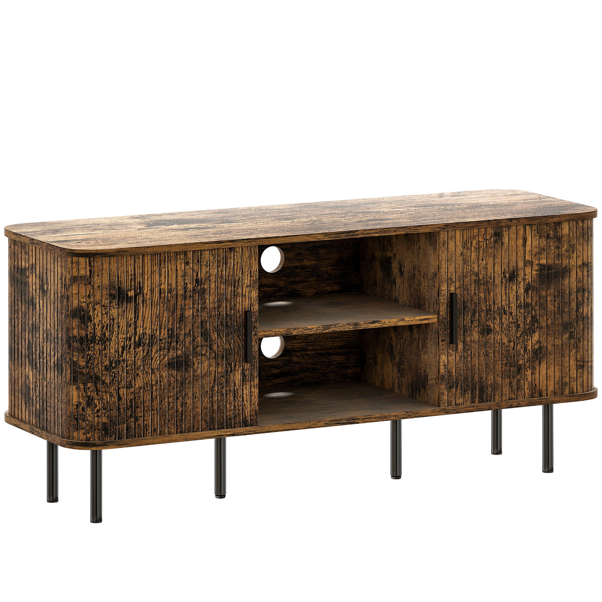 TV Stand Cabinet with Slatted Tambour Doors - Rustic Brown