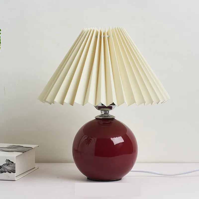 Ceramic Table Lamp with Folded Shade Warm Ambient Lighting