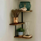Lucca 3-Tier Corner Floating Shelf with Wood & Metal Frame