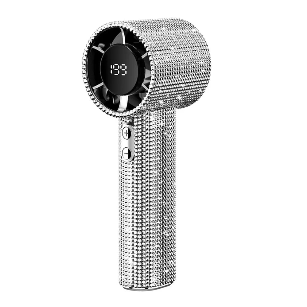Mini Portable Handheld Fan with LED Lights and Diamond Pattern Design