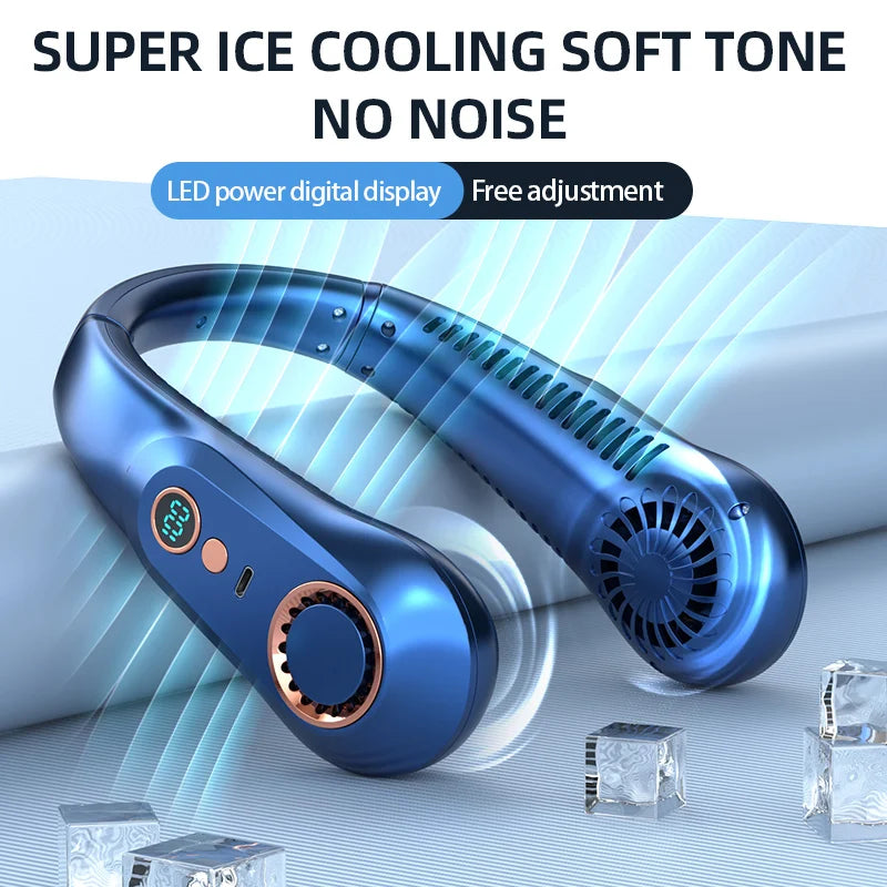 Portable Mini Bladeless Neck Fan USB Rechargeable Summer Cooling Device with Digital Display