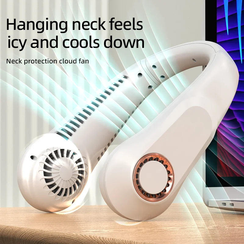 Portable Mini Bladeless Neck Fan USB Rechargeable Summer Cooling Device with Digital Display