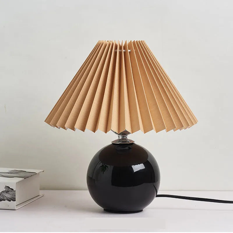 Ceramic Table Lamp with Folded Shade Warm Ambient Lighting