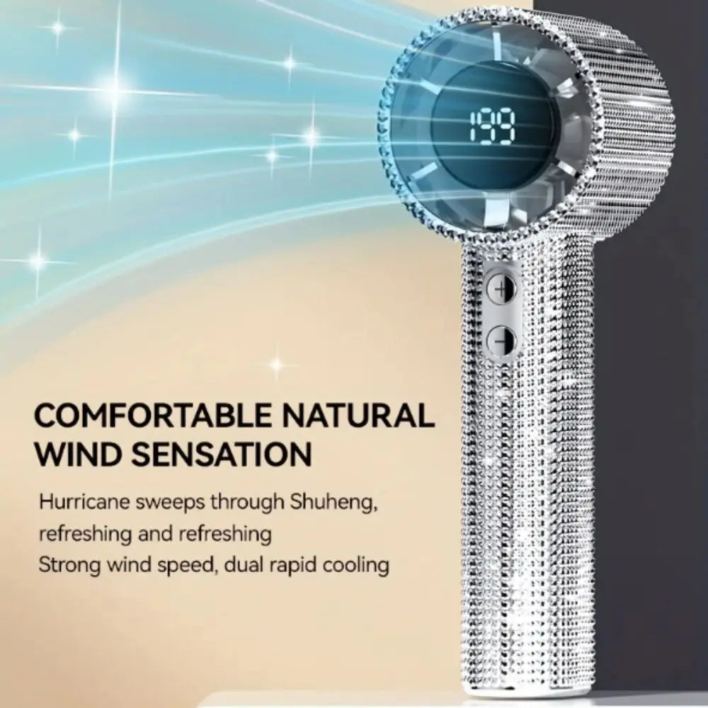 Mini Portable Handheld Fan with LED Lights and Diamond Pattern Design