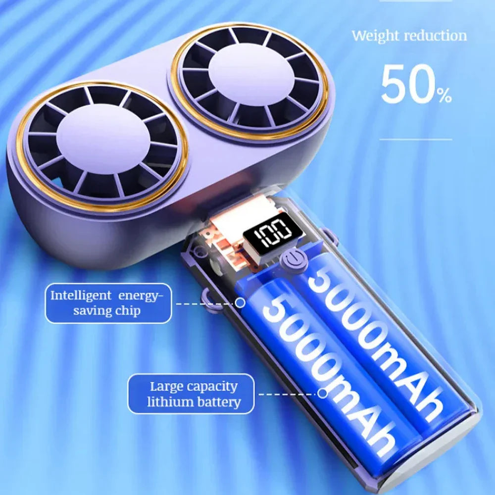 Rechargeable Handheld Fan with Digital Display and 5-Stage Cooling for Home and Office