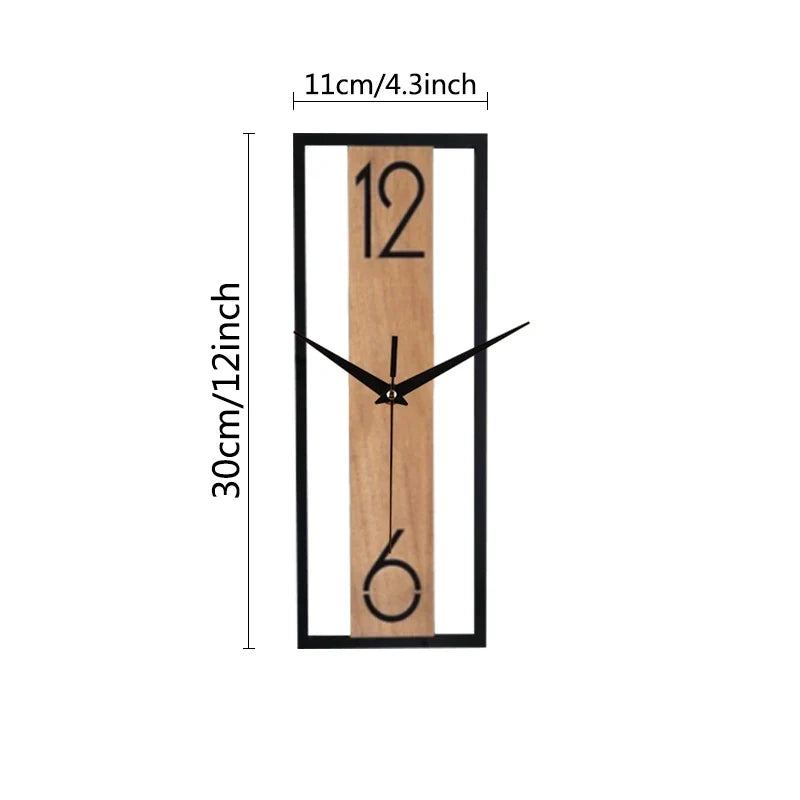 Modern Rectangular Wall Clock with Slim Wood Grain Frame