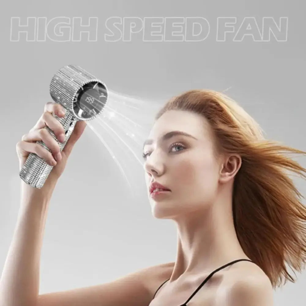 Mini Portable Handheld Fan with LED Lights and Diamond Pattern Design