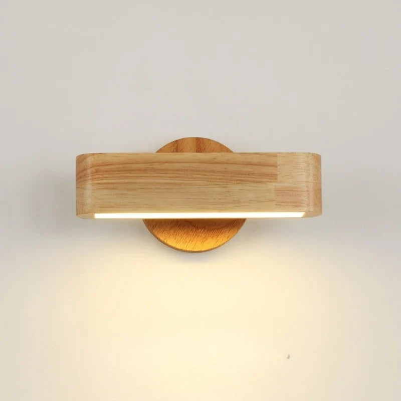 Rotating Wall Lamp with Japanese Wood and Aluminium Design