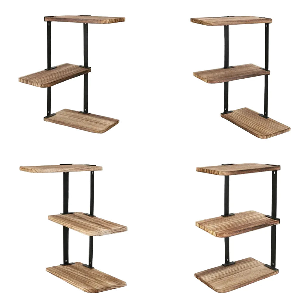 Lucca 3-Tier Corner Floating Shelf with Wood & Metal Frame