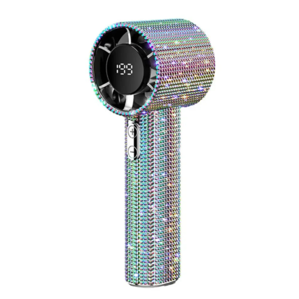 Mini Portable Handheld Fan with LED Lights and Diamond Pattern Design