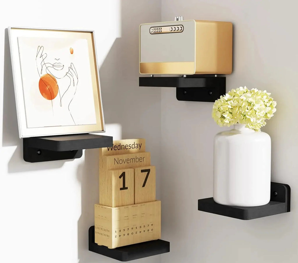 Mini Wooden Floating Wall Shelves – 4-Pack Rustic Display Ledges