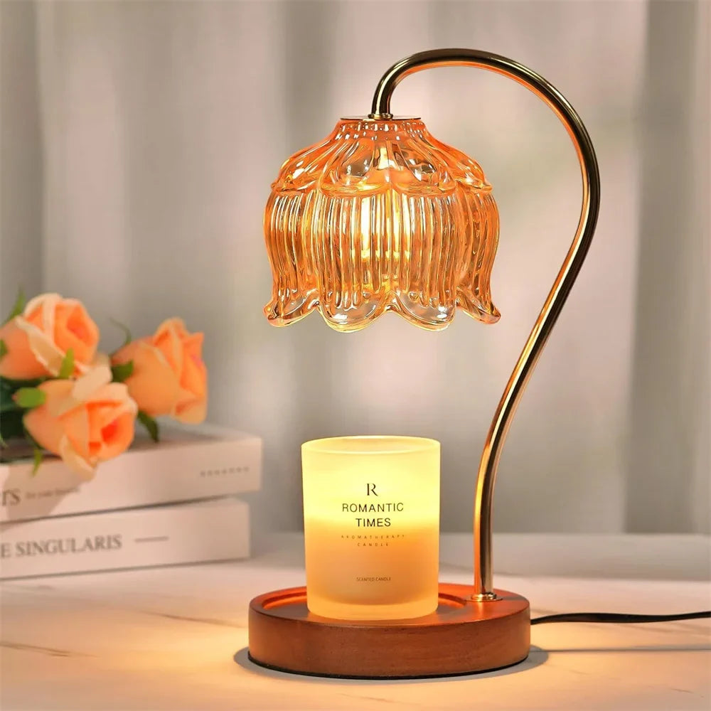 PetalGlow Candle Warmer Lamp with Retro Glass Shade