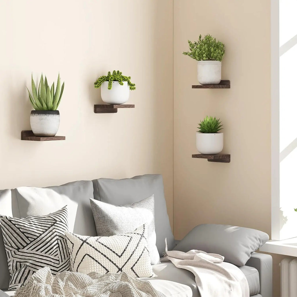 Mini Wooden Floating Wall Shelves – 4-Pack Rustic Display Ledges
