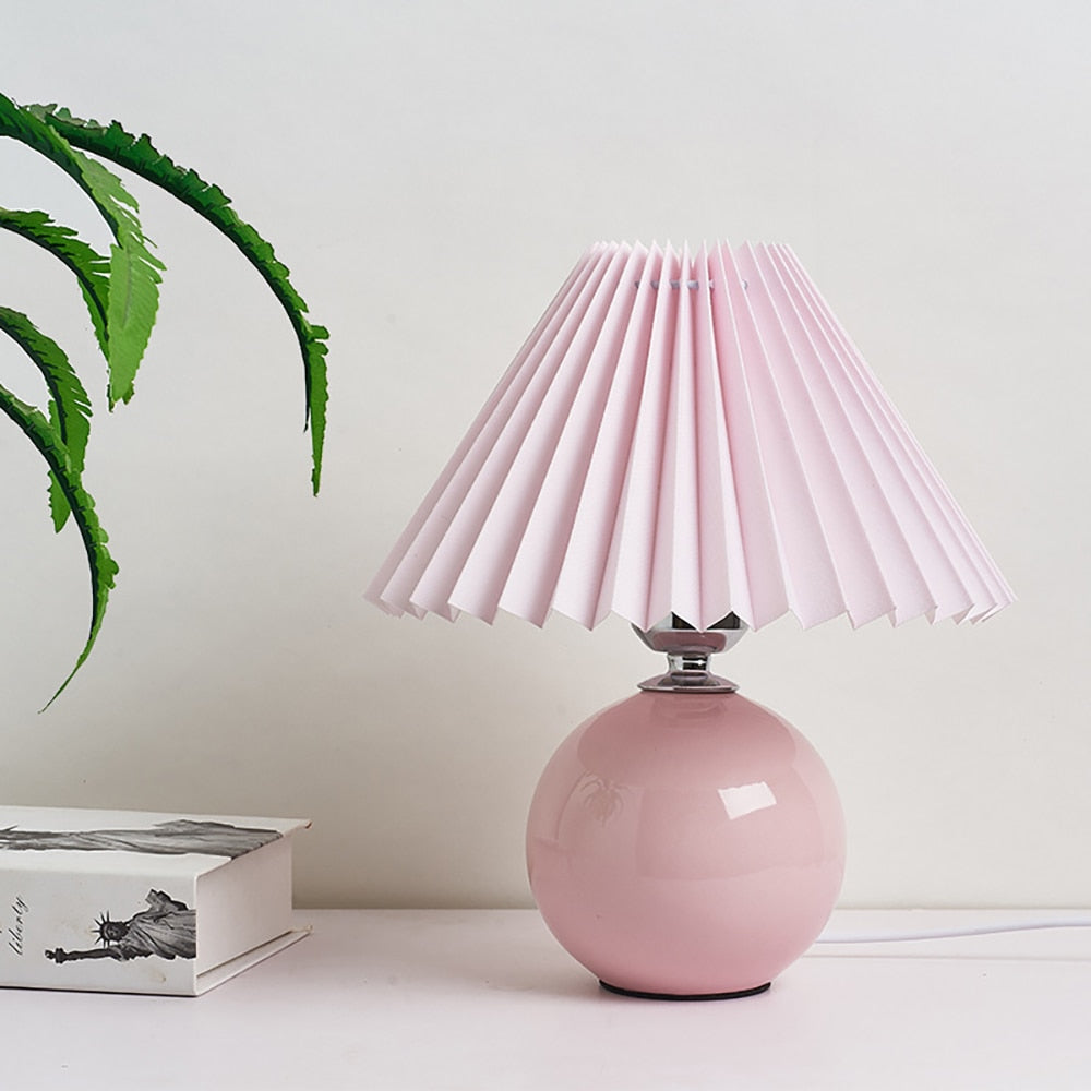 Ceramic Table Lamp with Folded Shade Warm Ambient Lighting