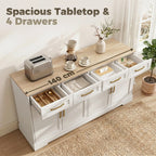 Sideboard Buffet Cabinet with Four Drawers and Adjustable Shelves