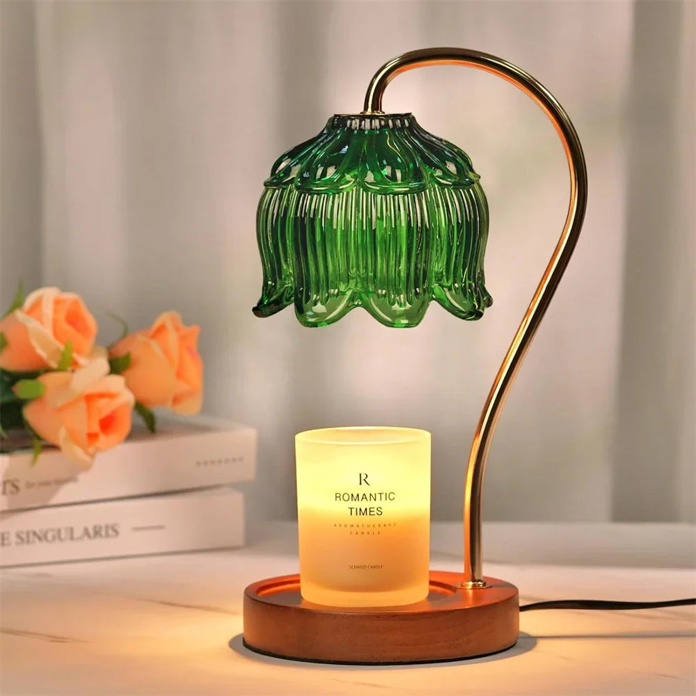 PetalGlow Candle Warmer Lamp with Retro Glass Shade