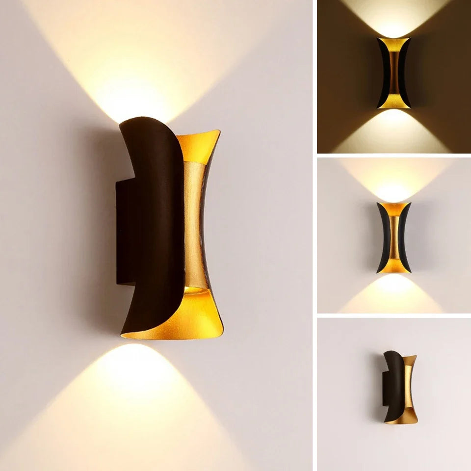 Modern Black and Gold Waterproof LED Up-Down Wall Light