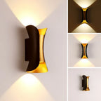 Modern Black and Gold Waterproof LED Up-Down Wall Light