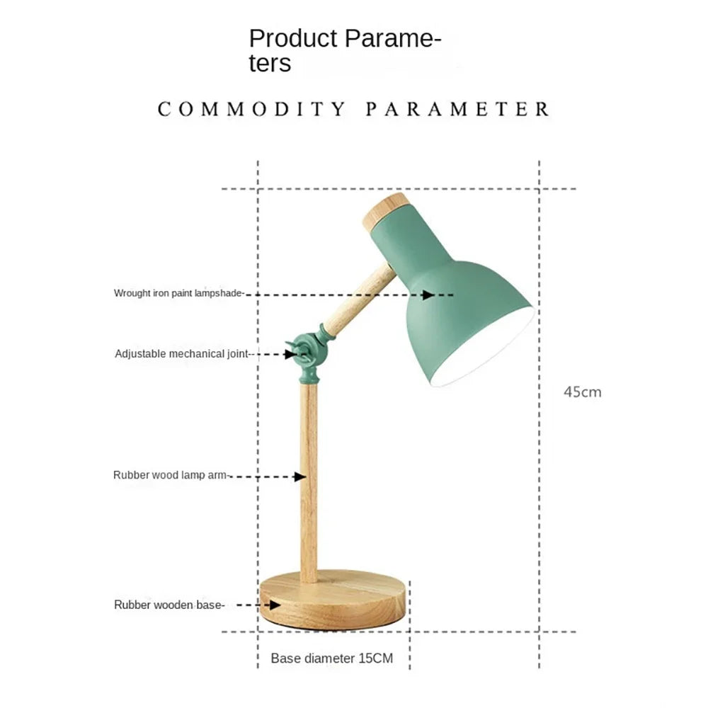 Nordic Wooden Desk Lamp with Adjustable Angle