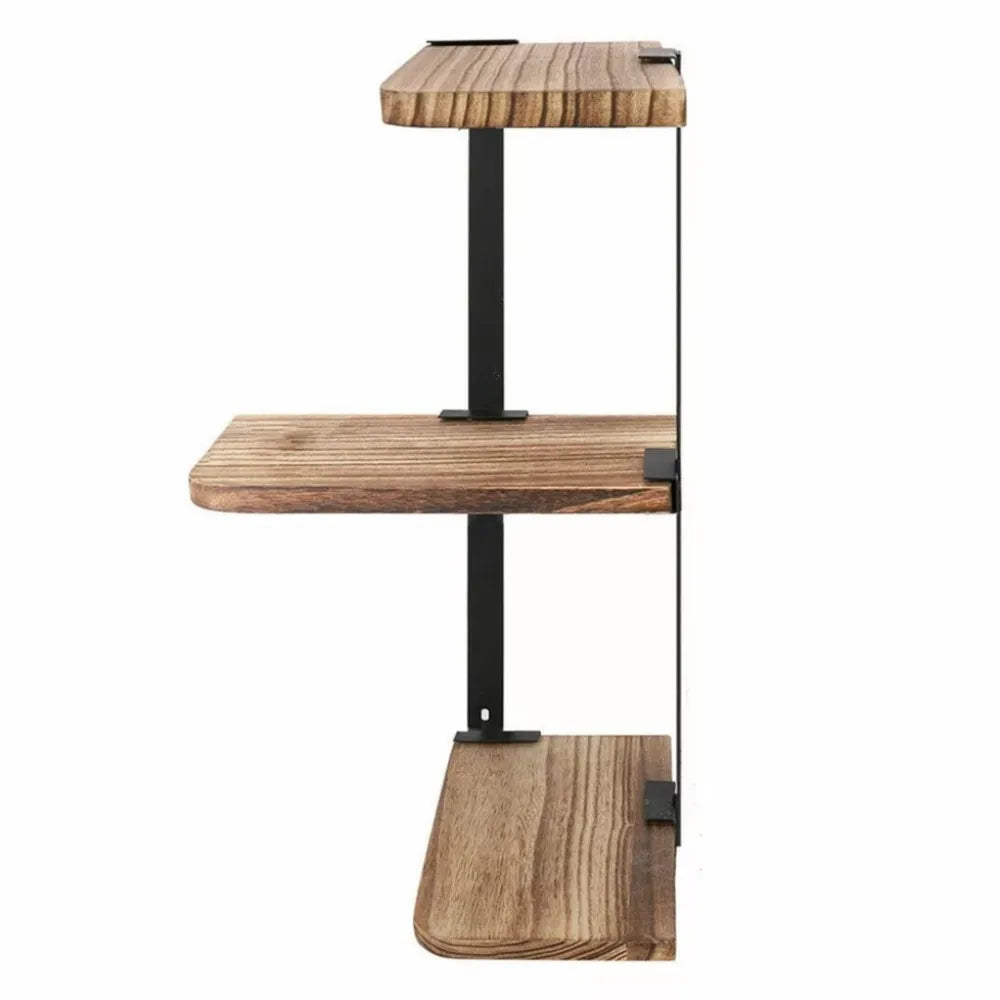 Lucca 3-Tier Corner Floating Shelf with Wood & Metal Frame