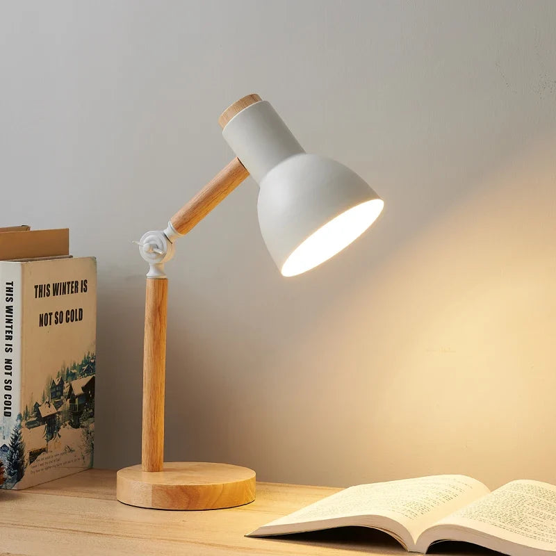 Nordic Wooden Desk Lamp with Adjustable Angle