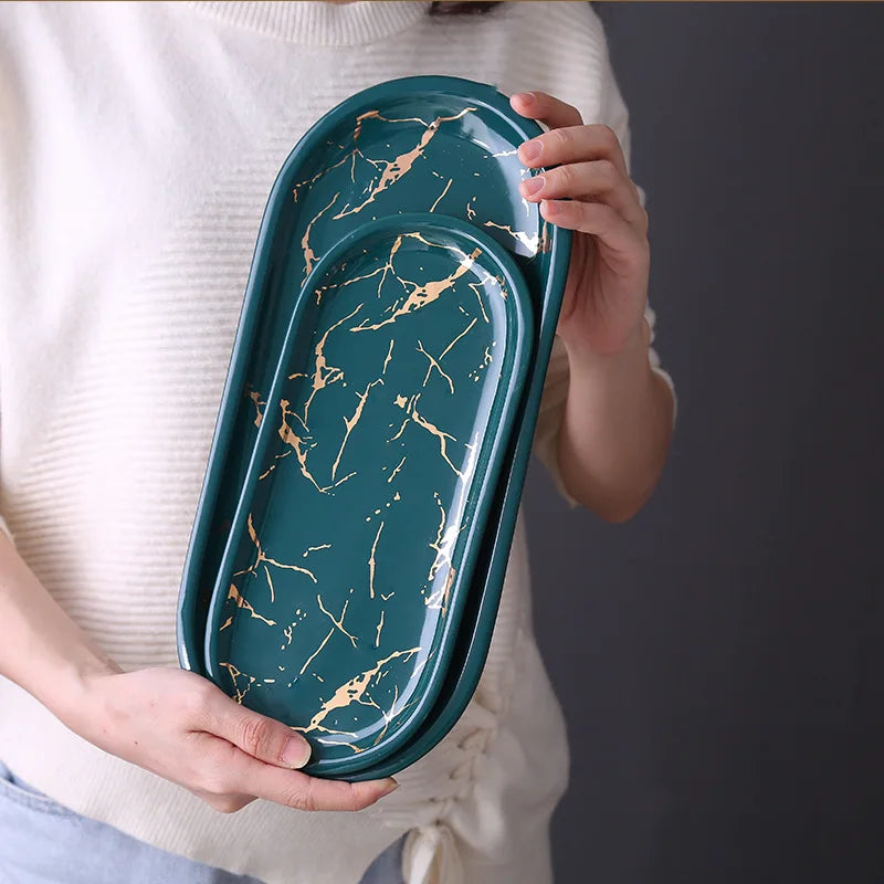 Nordic Ceramic Marble Oval Tray