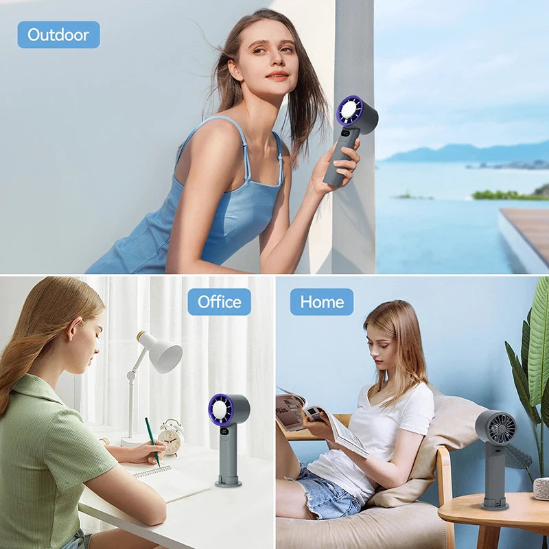 Portable Mini Handheld Fan 3000mAh USB Rechargeable High-Speed Cooling with Digital Display