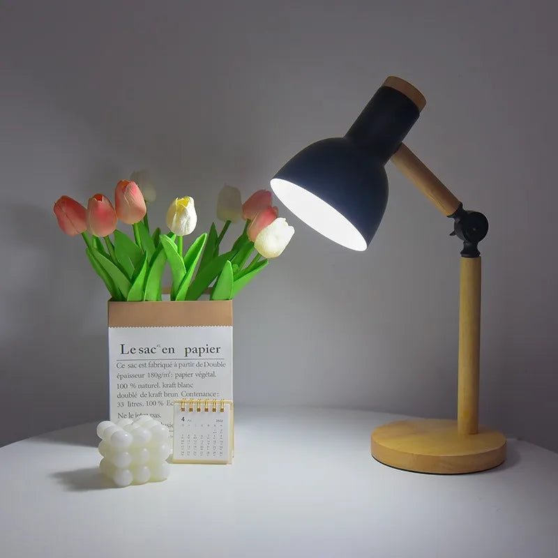 Nordic Wooden Desk Lamp with Adjustable Angle
