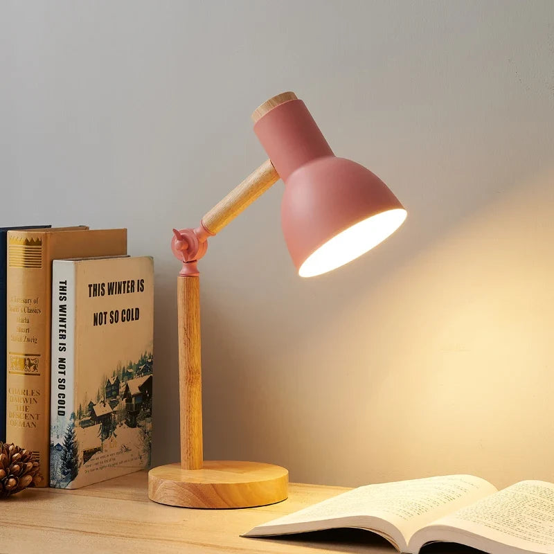 Nordic Wooden Desk Lamp with Adjustable Angle