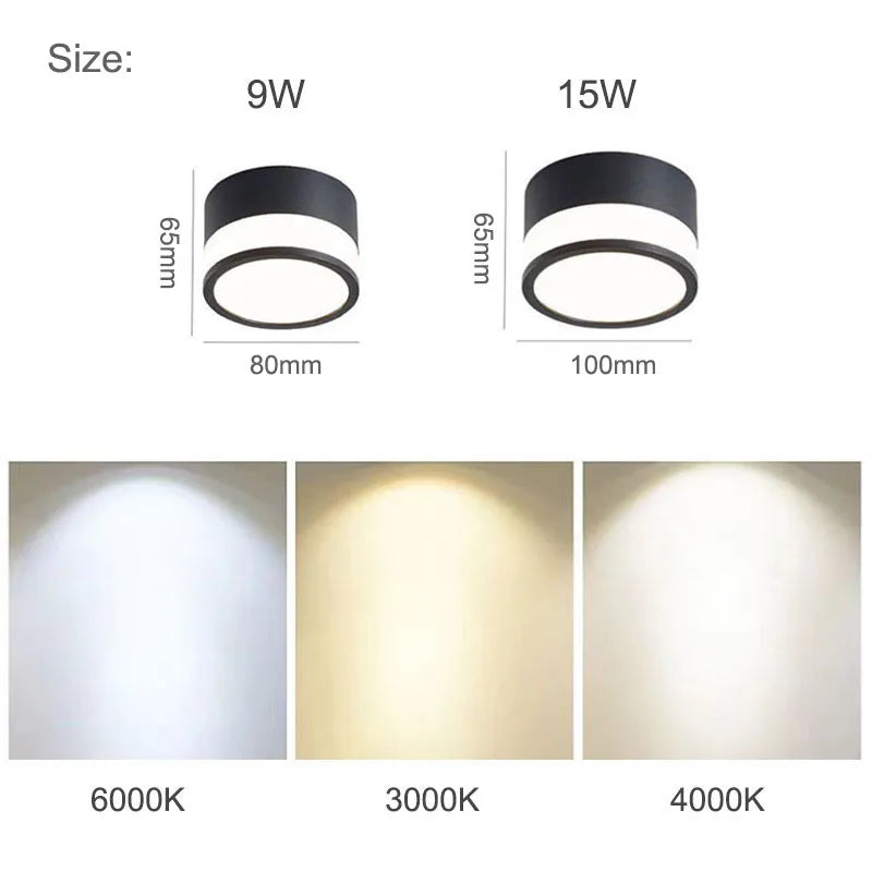 Nordic Surface Mounted LED Downlight, 9W or 15W